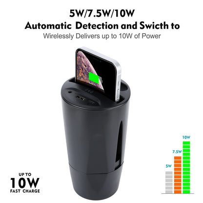 10W Car Charger Cup Holder Mount Galaxy Wireless Qi Fast Charging Mount Compatible with iPhone 11 Pro XR XS Max X 8 Plus