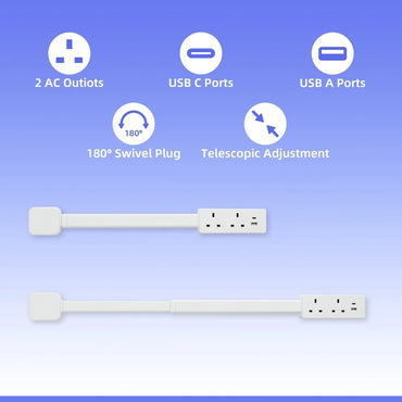 Electrical Wall Plug Rotates Electrical Outlet Extender Adjustable Length Power Outlets Extender Power Socket for Night Stand