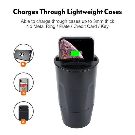 10W Car Charger Cup Holder Mount Galaxy Wireless Qi Fast Charging Mount Compatible with iPhone 11 Pro XR XS Max X 8 Plus
